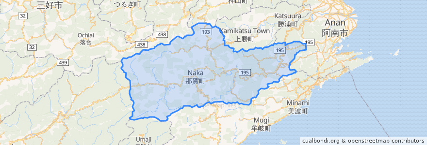 Mapa de ubicacion de 那賀町.