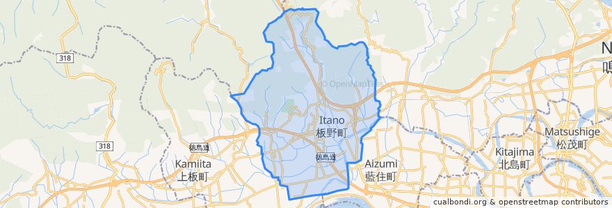 Mapa de ubicacion de 板野町.