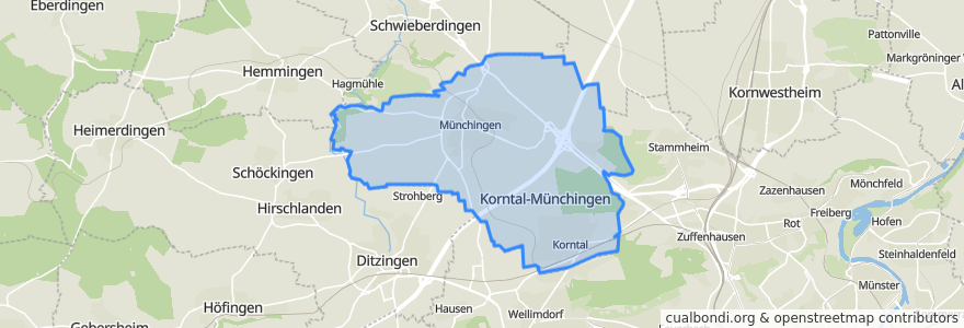 Mapa de ubicacion de Korntal-Münchingen.