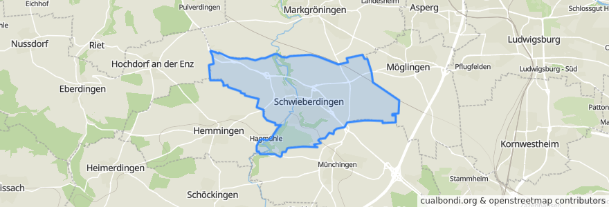 Mapa de ubicacion de Schwieberdingen.