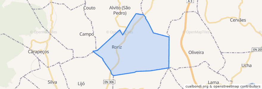 Mapa de ubicacion de Roriz.