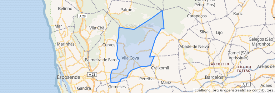 Mapa de ubicacion de Vila Cova e Feitos.