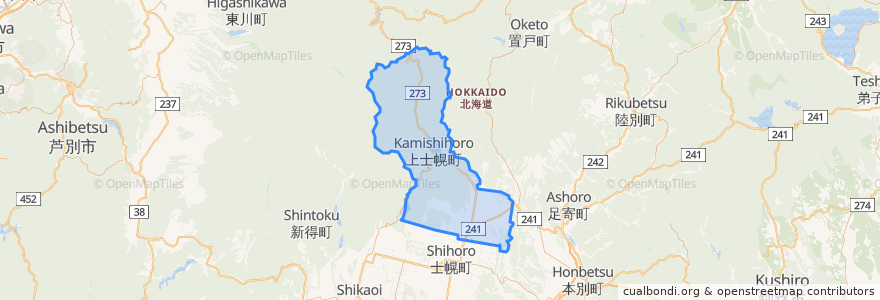 Mapa de ubicacion de 上士幌町.