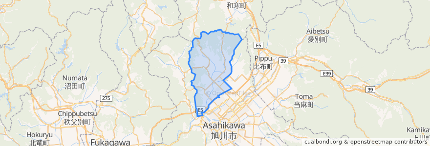 Mapa de ubicacion de 鷹栖町.