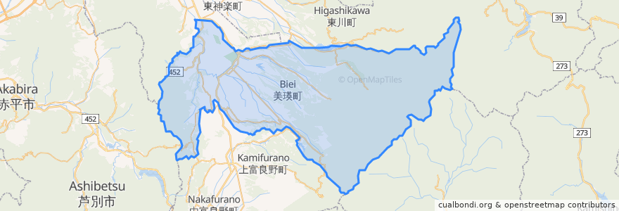 Mapa de ubicacion de 美瑛町.