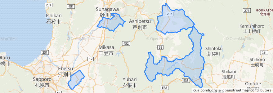 Mapa de ubicacion de Sorachi County.