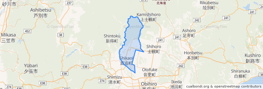 Mapa de ubicacion de 鹿追町.