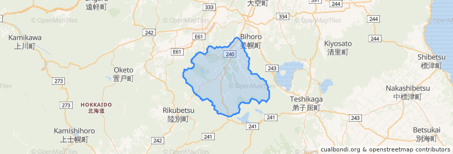 Mapa de ubicacion de 津別町.