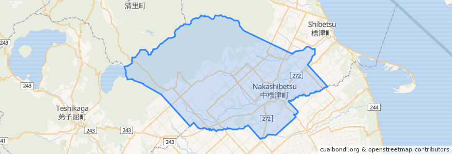 Mapa de ubicacion de 中標津町.