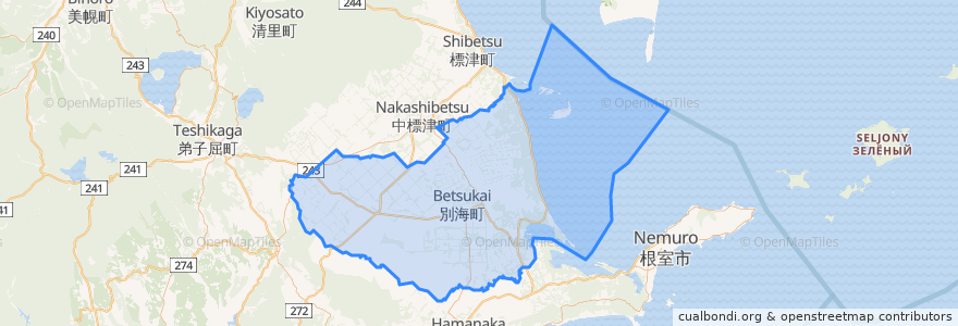 Mapa de ubicacion de 野付郡.