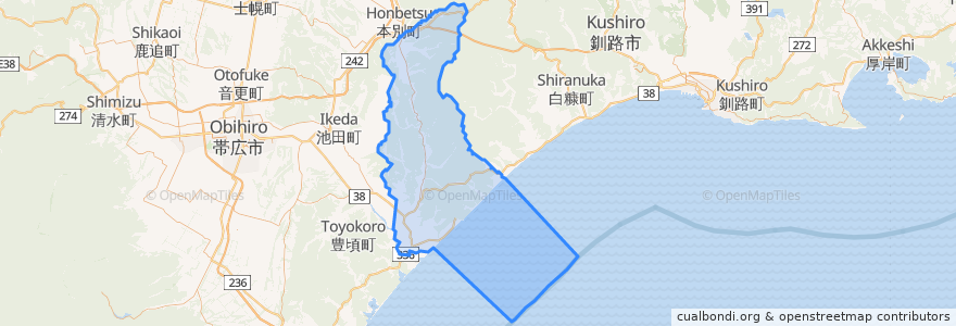 Mapa de ubicacion de Tokachi County.