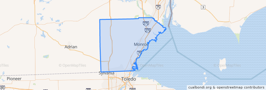 Mapa de ubicacion de Monroe County.