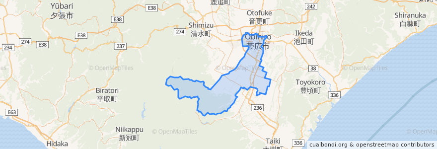 Mapa de ubicacion de 帯広市.