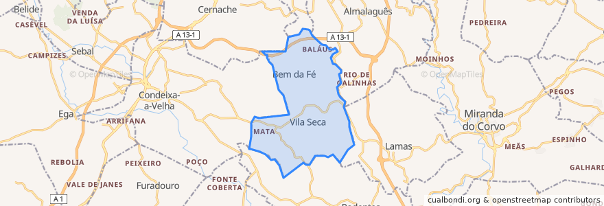 Mapa de ubicacion de Vila Seca e Bem da Fé.