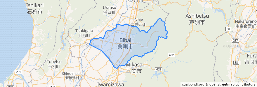 Mapa de ubicacion de 美唄市.