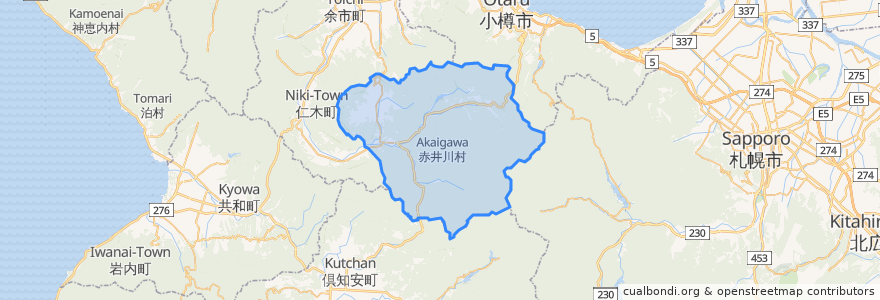 Mapa de ubicacion de 赤井川村.