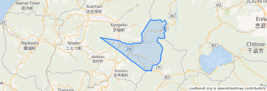 Mapa de ubicacion de 喜茂別町.