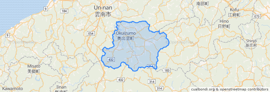 Mapa de ubicacion de 奥出雲町.