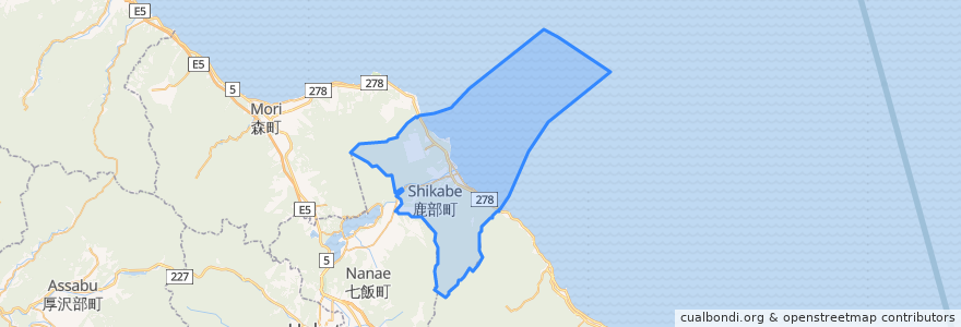 Mapa de ubicacion de 鹿部町.