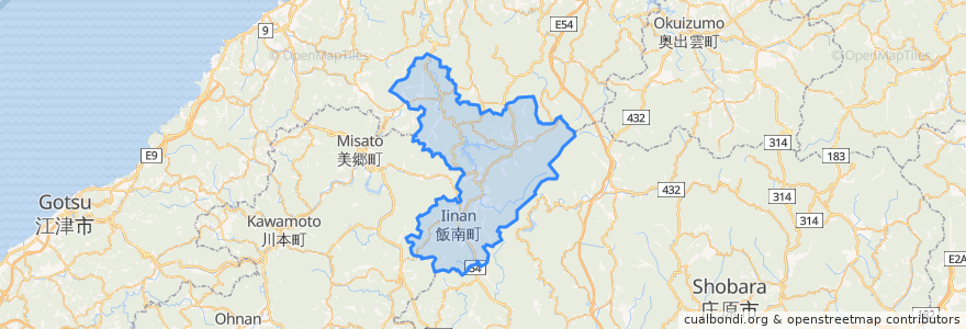 Mapa de ubicacion de 飯南町.