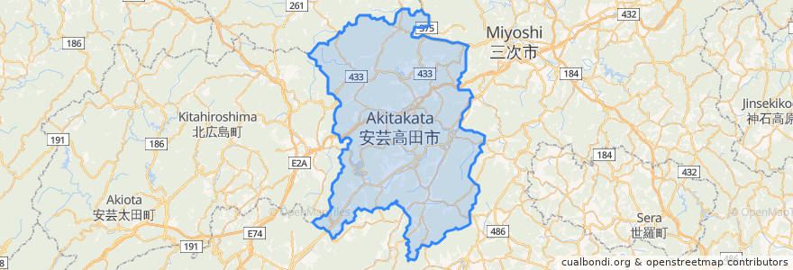 Mapa de ubicacion de 安芸高田市.