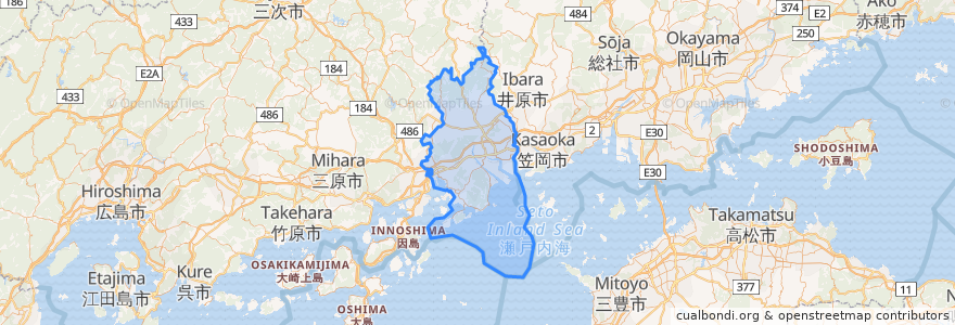 Mapa de ubicacion de 福山市.