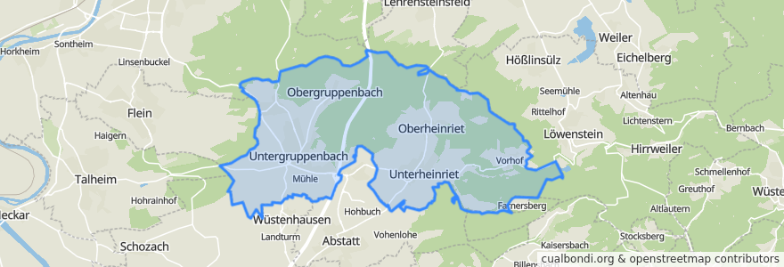 Mapa de ubicacion de Untergruppenbach.