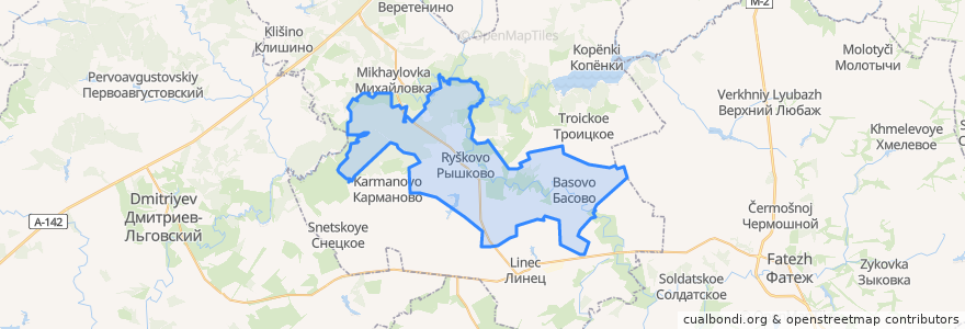 Mapa de ubicacion de Рышковский сельсовет.