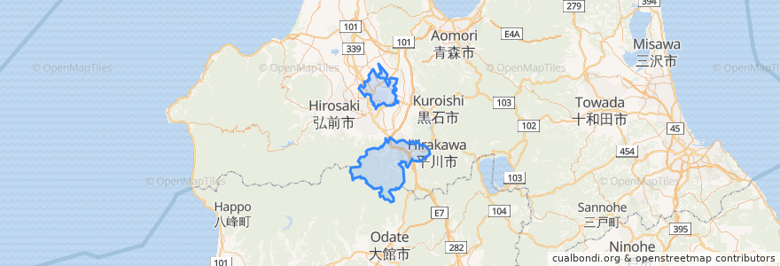 Mapa de ubicacion de Minamitsugaru County.