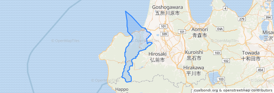 Mapa de ubicacion de 鰺ヶ沢町.