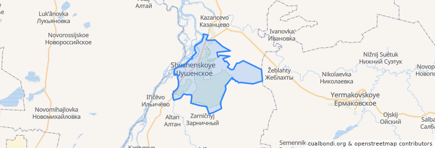 Mapa de ubicacion de городское поселение Шушенское.