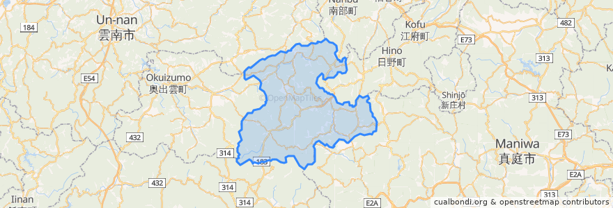 Mapa de ubicacion de 日南町.