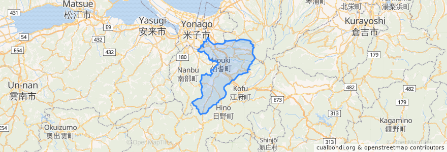 Mapa de ubicacion de 伯耆町.