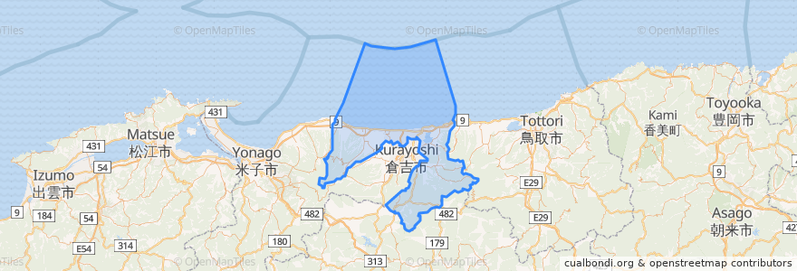 Mapa de ubicacion de 東伯郡.