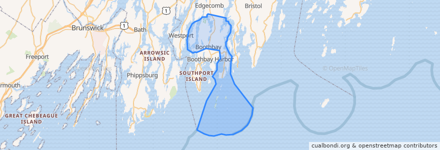 Mapa de ubicacion de Boothbay.