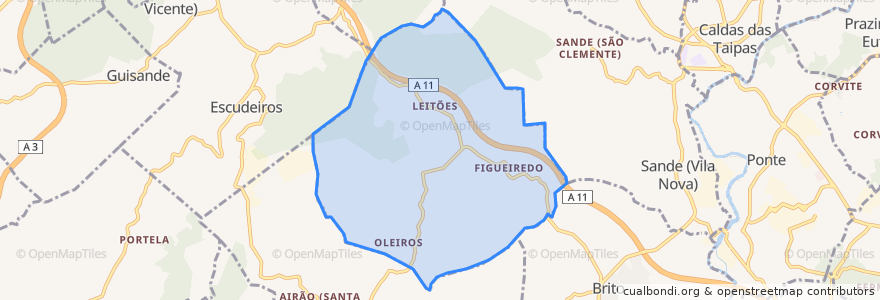 Mapa de ubicacion de Leitões, Oleiros e Figueiredo.