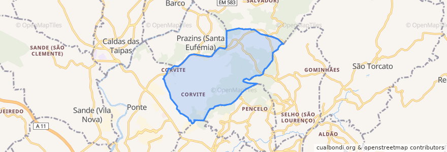 Mapa de ubicacion de Prazins Santo Tirso e Corvite.