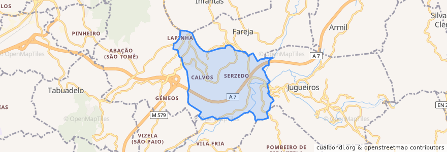 Mapa de ubicacion de Serzedo e Calvos.