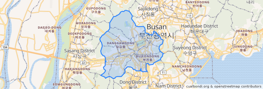 Mapa de ubicacion de 부산진구.