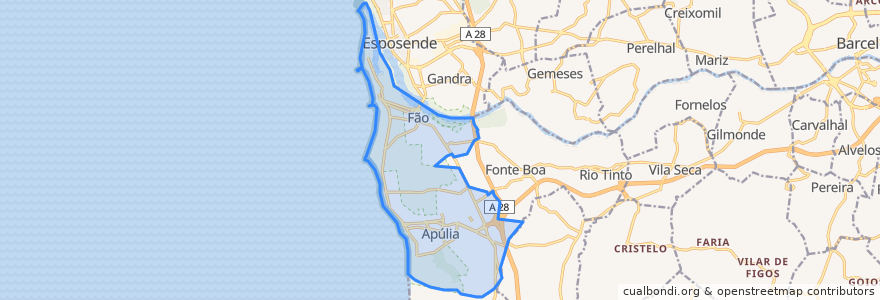 Mapa de ubicacion de Apúlia e Fão.