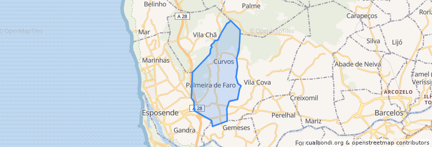 Mapa de ubicacion de Palmeira de Faro e Curvos.