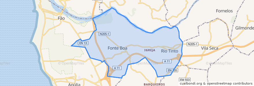 Mapa de ubicacion de Fonte Boa e Rio Tinto.