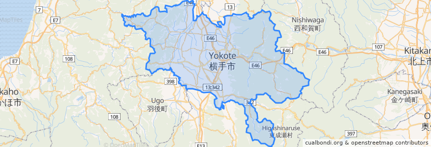 Mapa de ubicacion de 横手市.