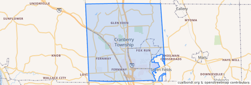 Mapa de ubicacion de Cranberry Township.