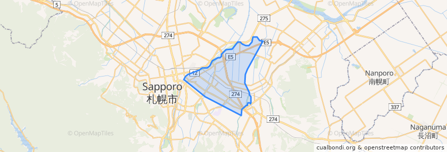 Mapa de ubicacion de Distrito de Shiroishi.