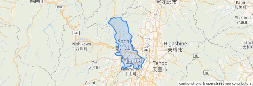 Mapa de ubicacion de 寒河江市.