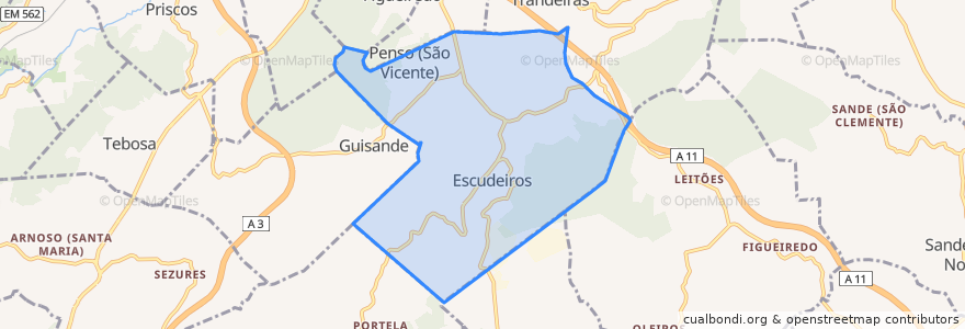 Mapa de ubicacion de Escudeiros e Penso (Santo Estêvão e São Vicente).