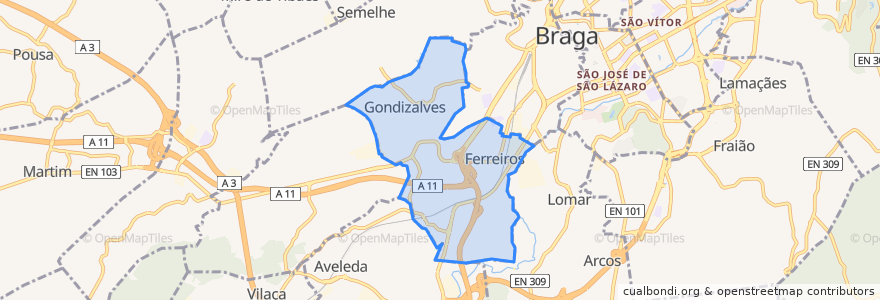 Mapa de ubicacion de Ferreiros e Gondizalves.