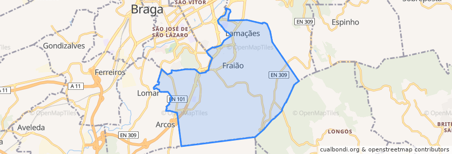 Mapa de ubicacion de Nogueira, Fraião e Lamaçães.