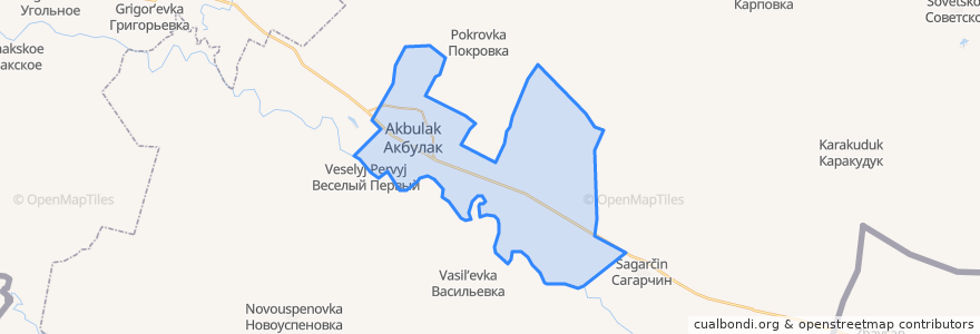 Mapa de ubicacion de Акбулакский поссовет.